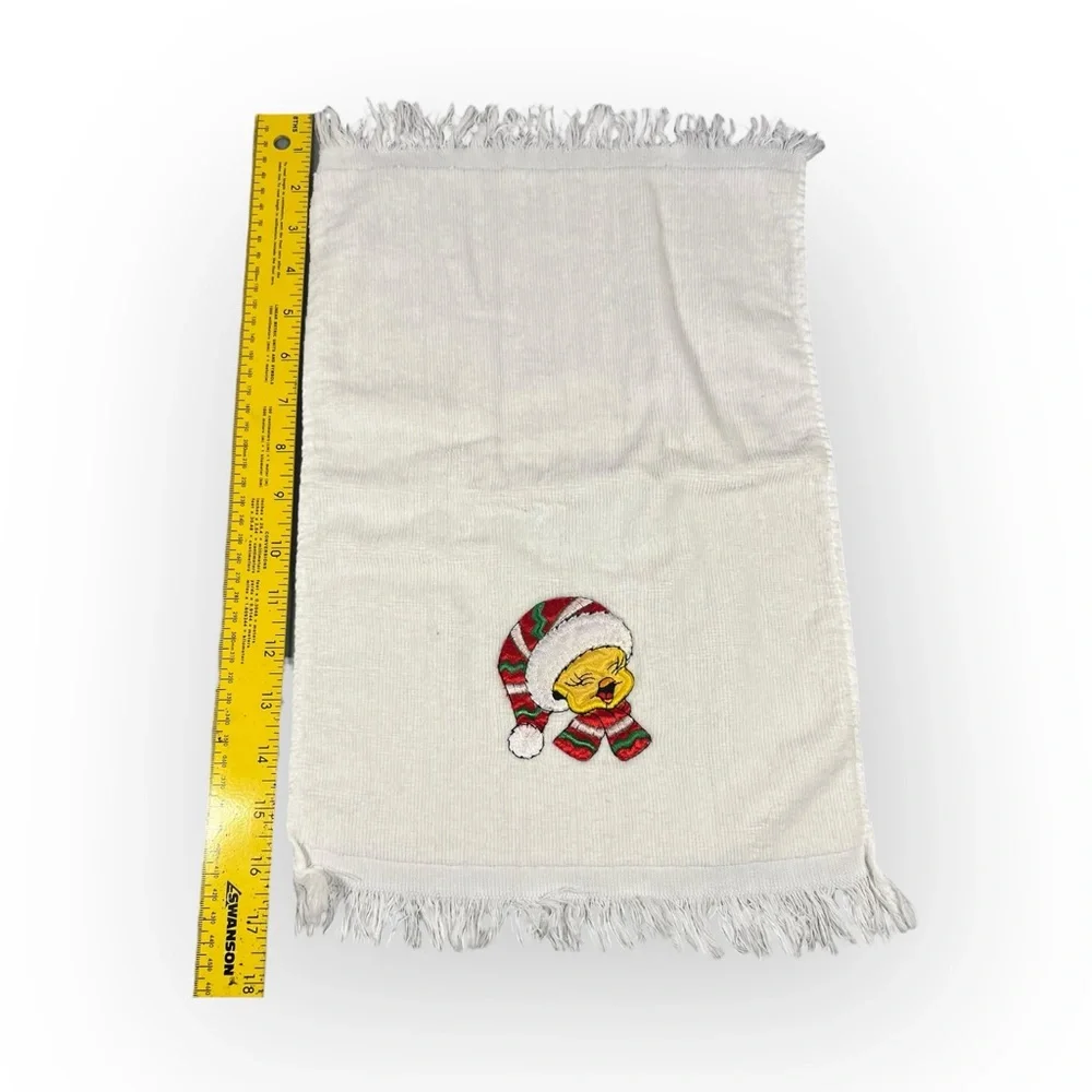 1993 Vintage Looney Tunes Bugs Bunny Tweety Bird Hand Towels Christmas Set Of 2